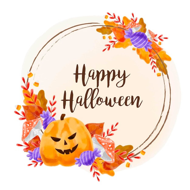 Free vector watercolor halloween frame with leaves and pumpkin