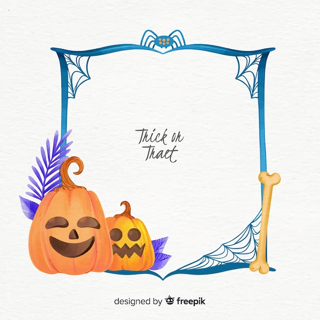 Бесплатное векторное изображение Акварельная рамка хэллоуин с тыквой