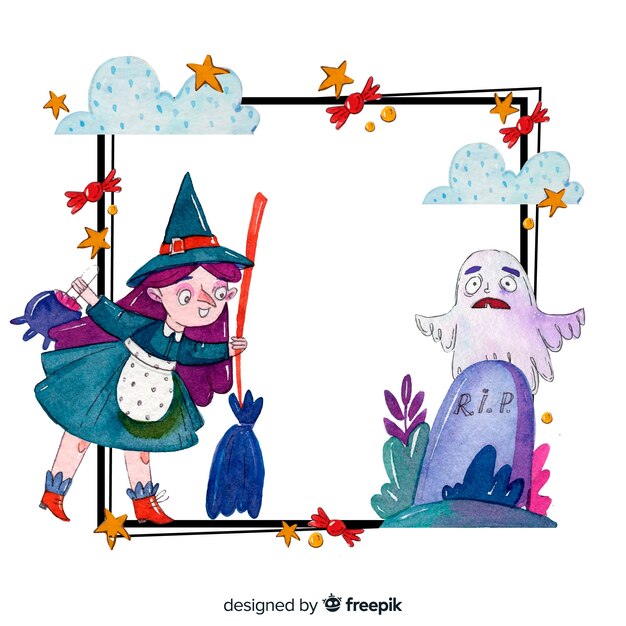 Watercolor halloween frame