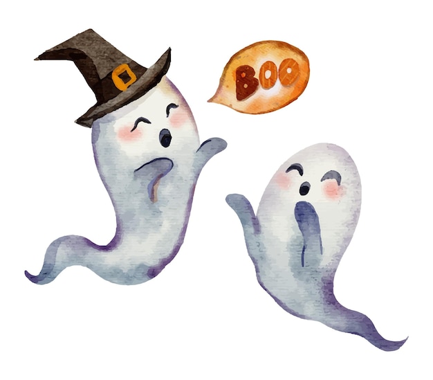 Watercolor halloween ghost illustration