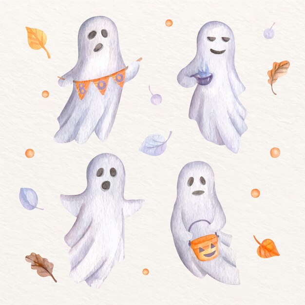 Watercolor halloween ghosts illustration