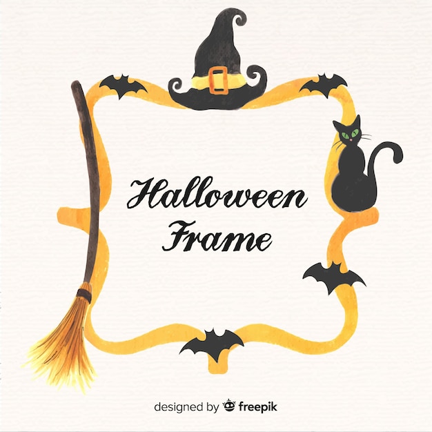 Watercolor halloween gold frame background