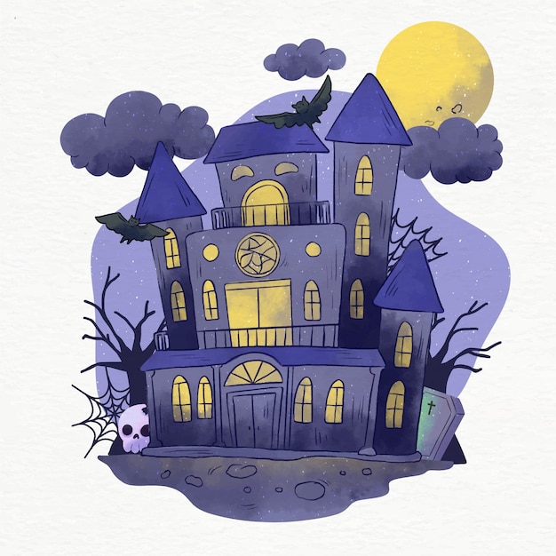 Vettore gratuito illustrazione della casa di halloween dell'acquerello