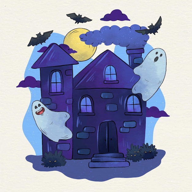 Vettore gratuito illustrazione della casa di halloween dell'acquerello