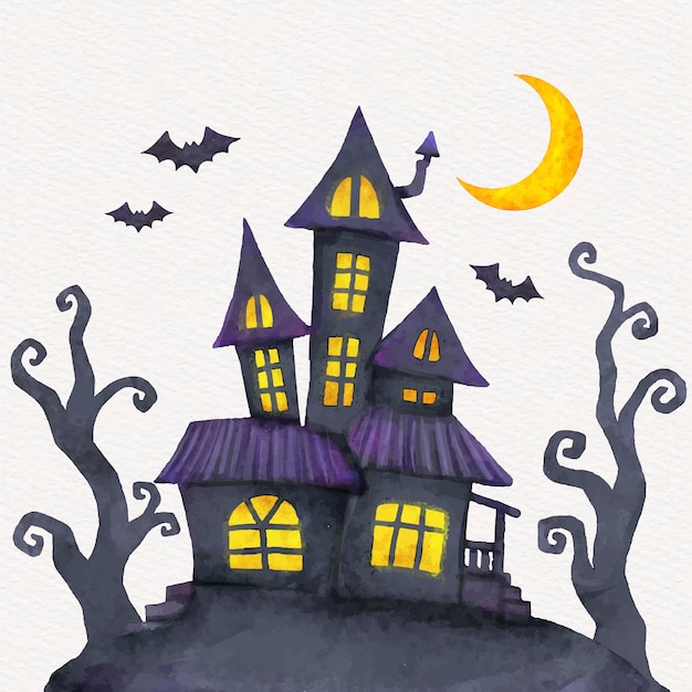 Vettore gratuito illustrazione della casa di halloween dell'acquerello