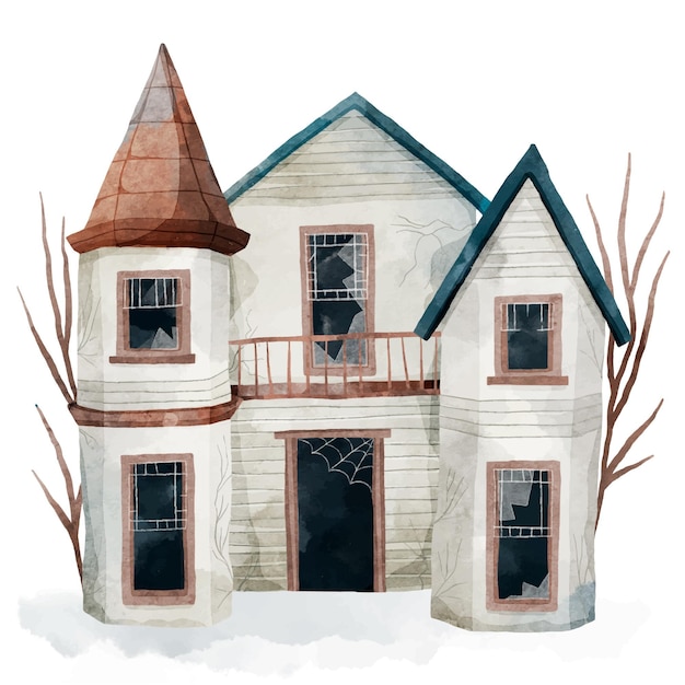 Watercolor halloween house illustration