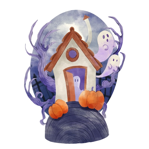 Vettore gratuito illustrazione della casa di halloween dell'acquerello