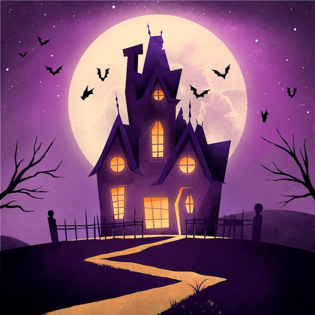Watercolor halloween house illustration