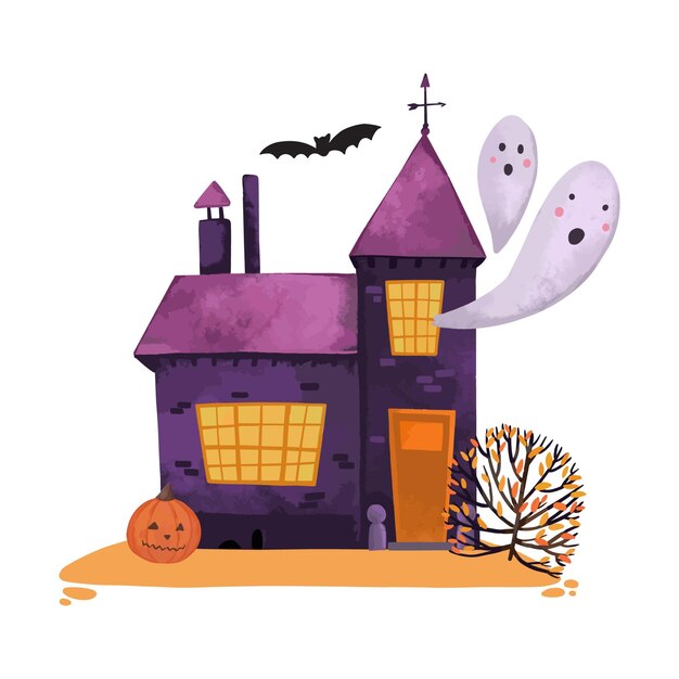 Watercolor halloween house