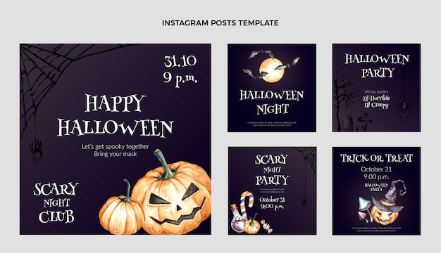 Watercolor halloween instagram posts collection