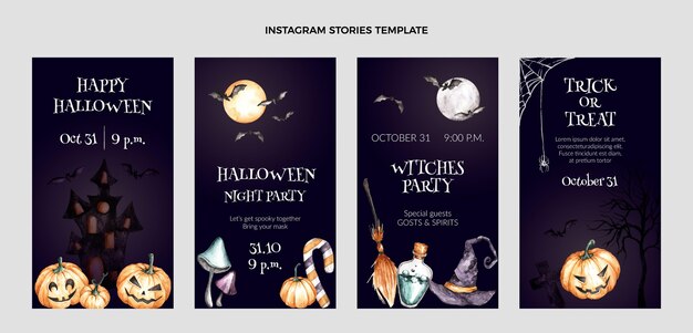 Watercolor halloween instagram stories collection