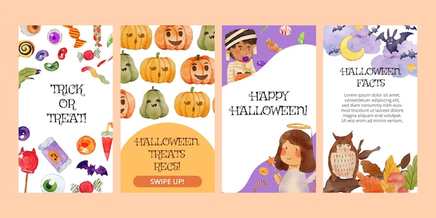 Raccolta di storie di instagram di halloween ad acquerello