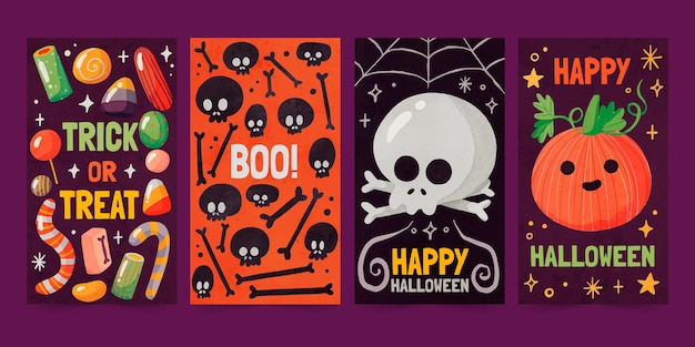 Vettore gratuito raccolta di storie di instagram di halloween ad acquerello