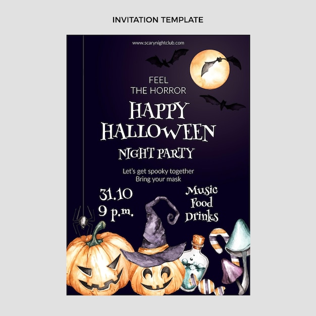 Vettore gratuito modello di invito di halloween dell'acquerello