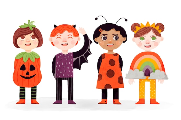 Free vector watercolor halloween kids collection