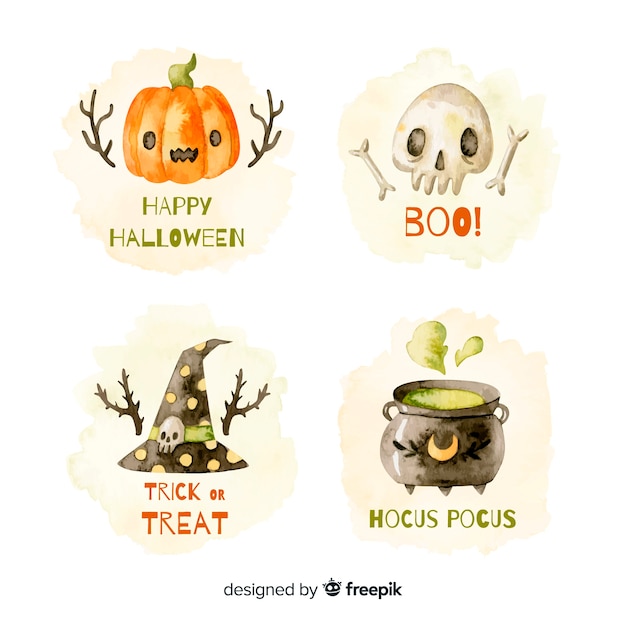 Watercolor halloween label collection