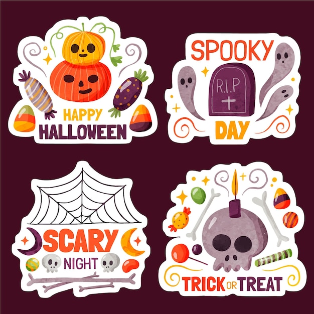 Free vector watercolor halloween labels collection