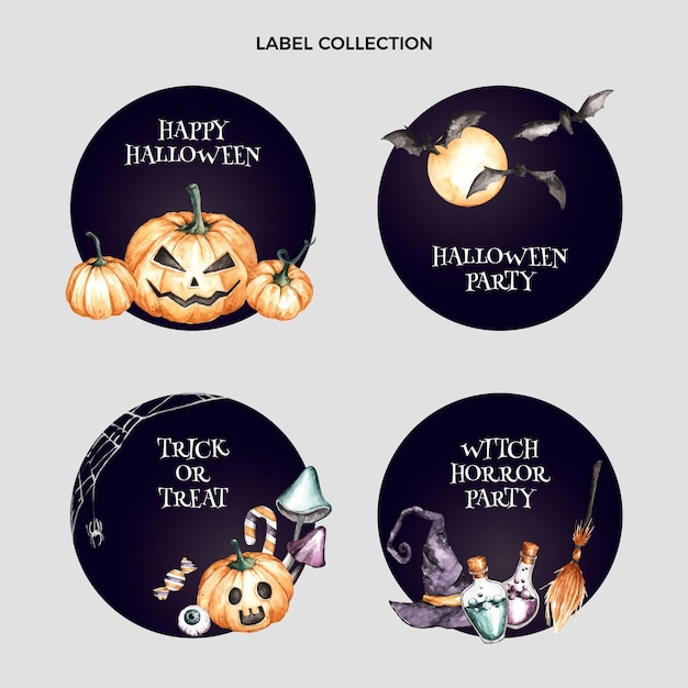 Watercolor halloween labels collection