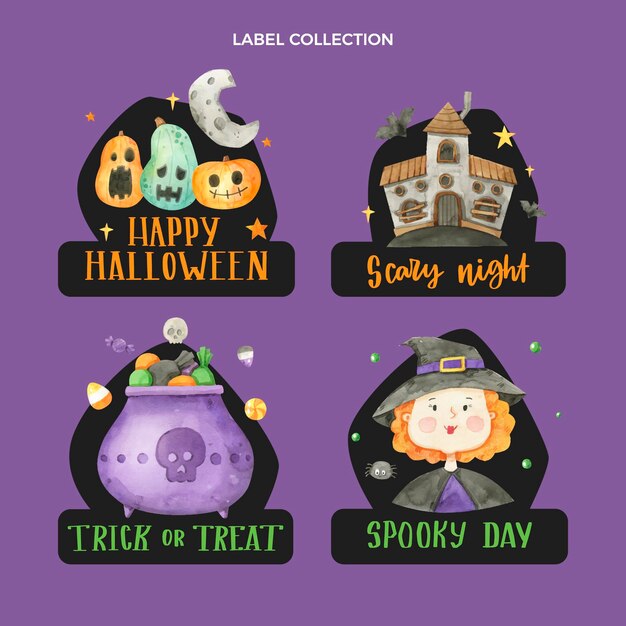 水彩ハロウィンラベルコレクション