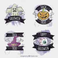 Free vector watercolor halloween labels