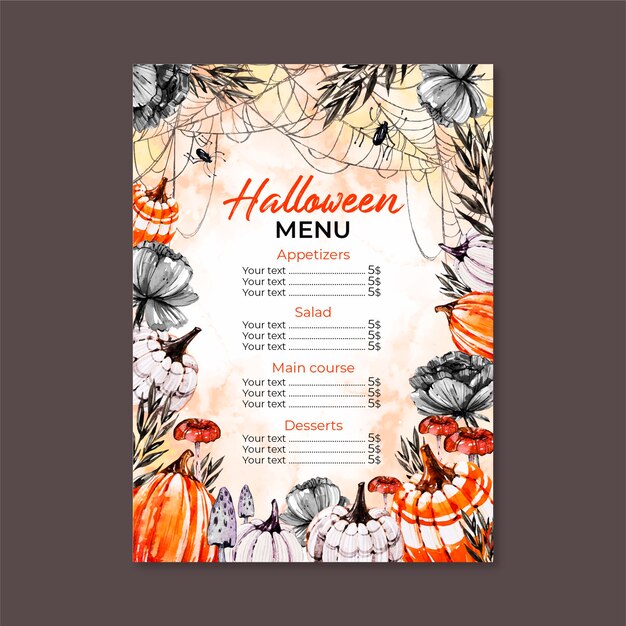 Watercolor halloween menu template