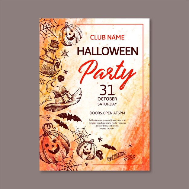 Watercolor halloween party poster template