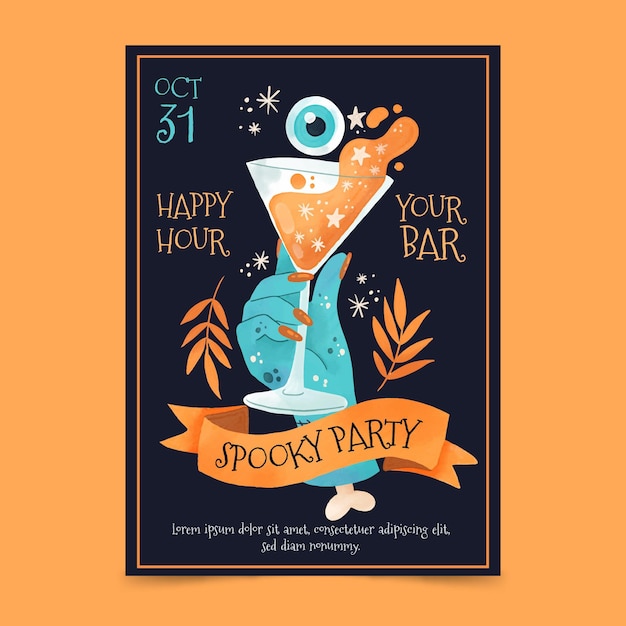 Watercolor halloween party poster template