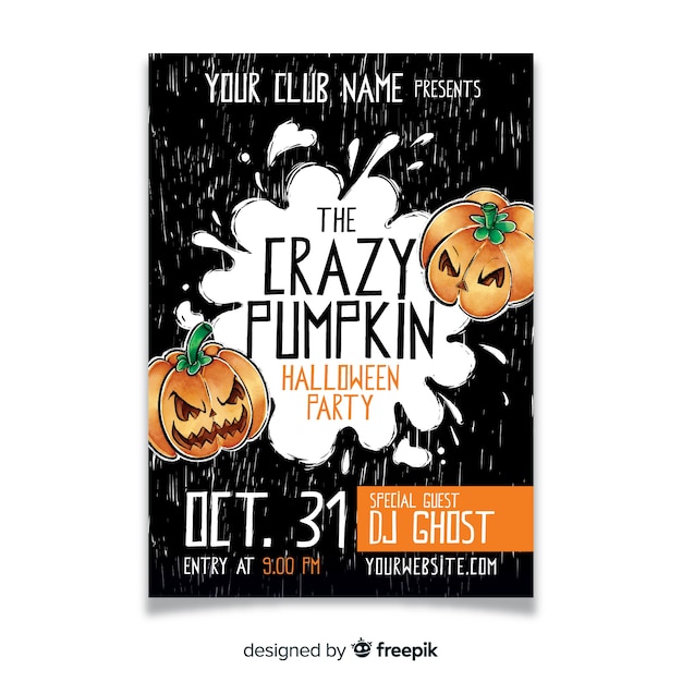 Watercolor halloween party pumpkin flyer template