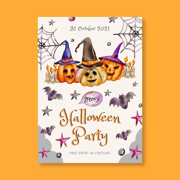 Free vector watercolor halloween party vertical poster template