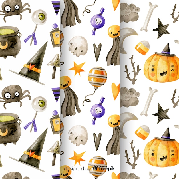 Free vector watercolor halloween pattern collection