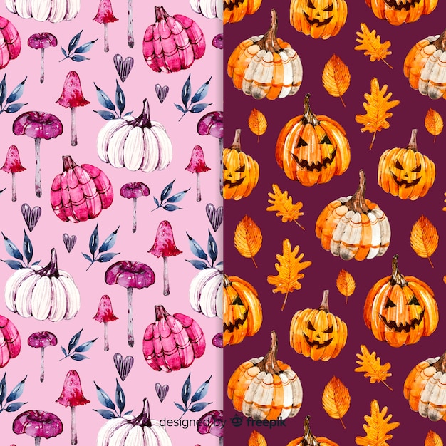 Free vector watercolor halloween pattern collection