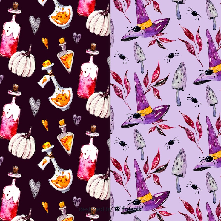 Free Vector watercolor halloween pattern collection