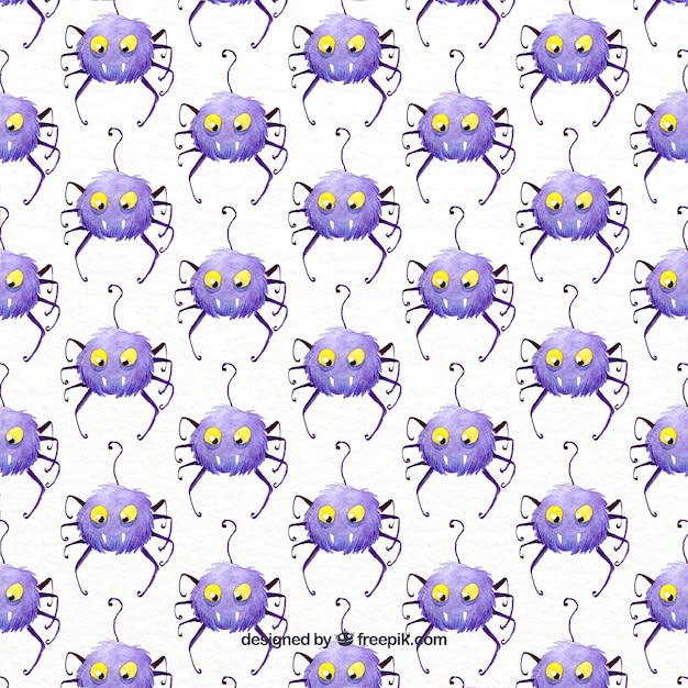 Watercolor halloween pattern with spiders