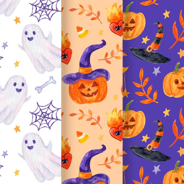 Free vector watercolor halloween patterns collection
