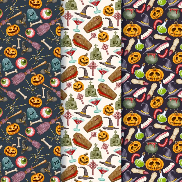 Watercolor halloween patterns collection