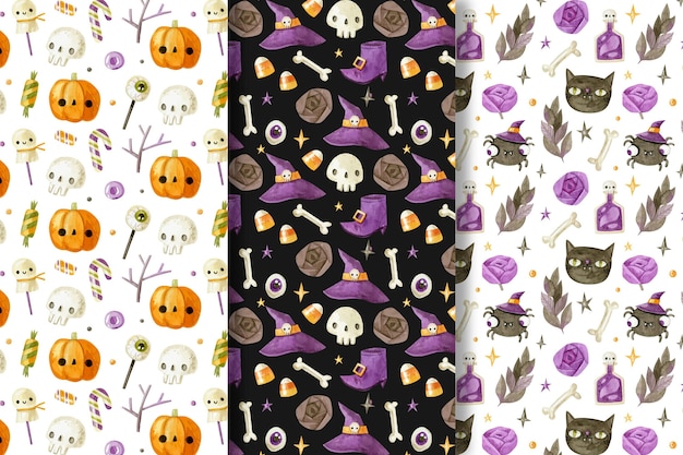 Vettore gratuito collezione di modelli di halloween ad acquerello