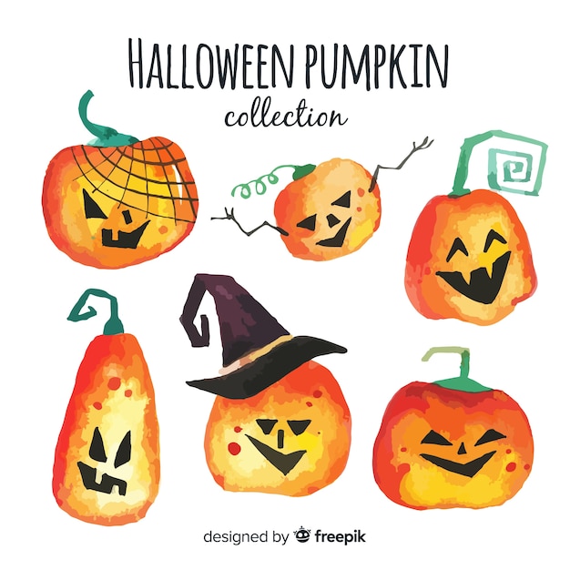 Free vector watercolor halloween pumpkin collection