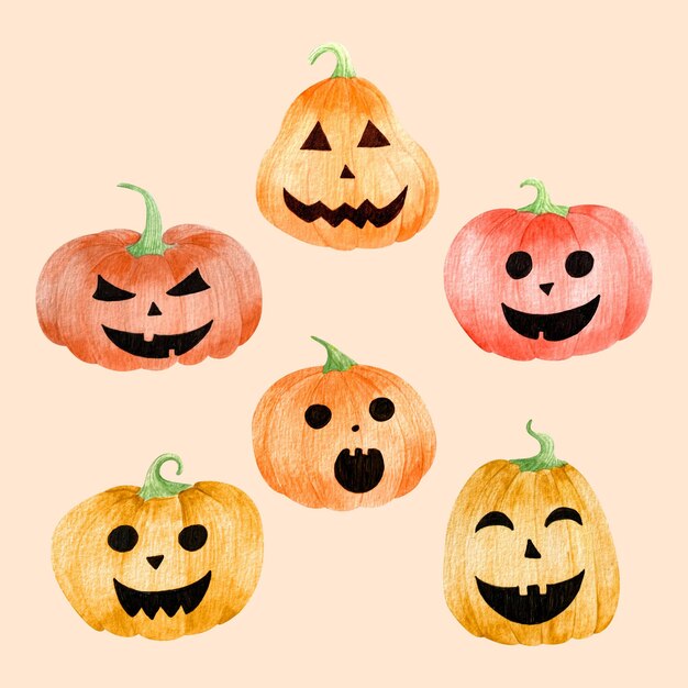 Watercolor halloween pumpkin collection