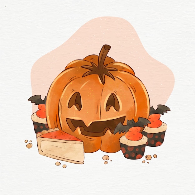 Vettore gratuito illustrazione dell'acquerello della zucca di halloween