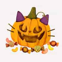 無料ベクター 水彩ハロウィーンのカボチャのイラスト