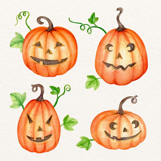 Vettore gratuito illustrazione dell'acquerello della zucca di halloween