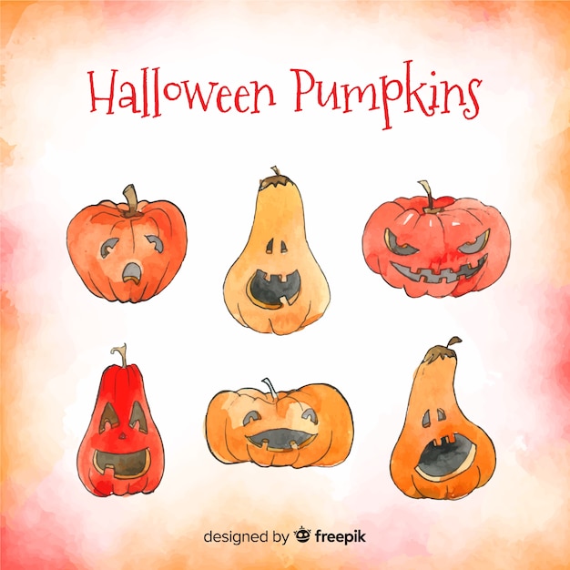 Free vector watercolor halloween pumpkin pack