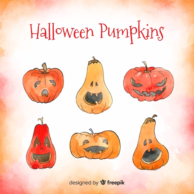 Free Vector watercolor halloween pumpkin pack