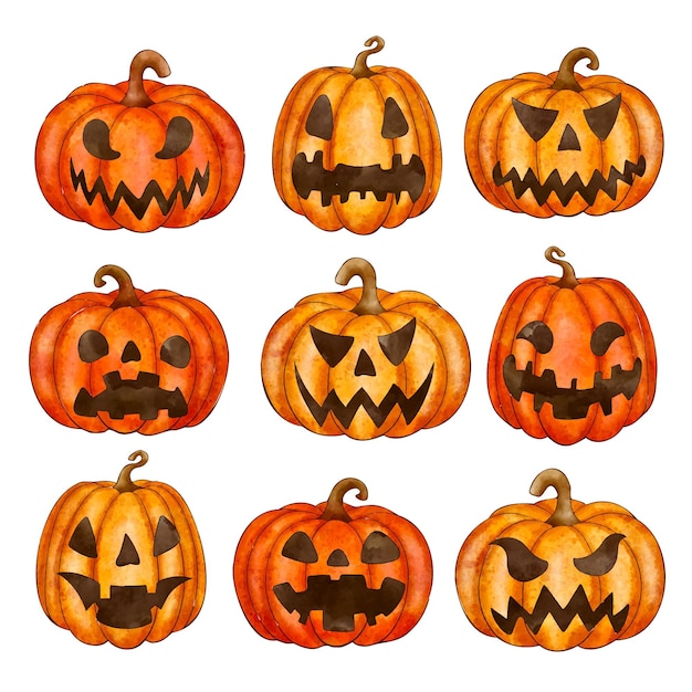 Free vector watercolor halloween pumpkins collection