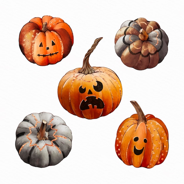 Watercolor halloween pumpkins collection