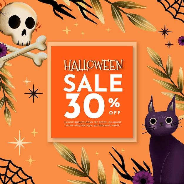 Бесплатное векторное изображение Акварельная иллюстрация продажи хэллоуина