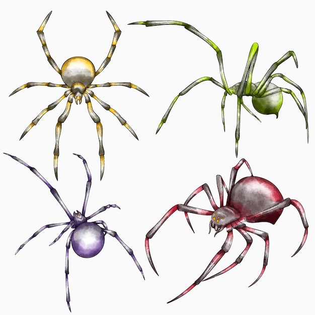 Free vector watercolor halloween spiders collection