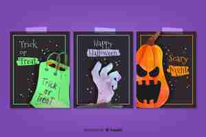 Free vector watercolor halloween spooky card collection