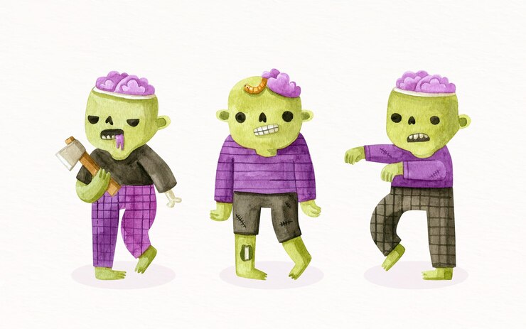 Free Vector watercolor halloween zombies collection