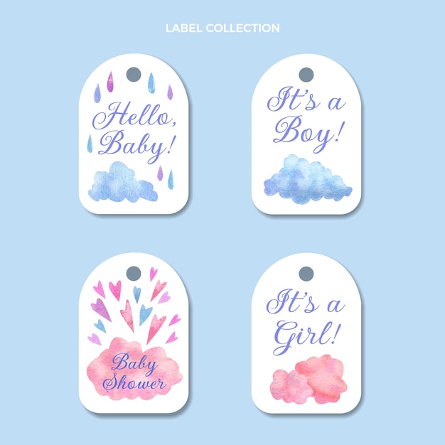 Etichette per baby shower disegnate a mano ad acquerello